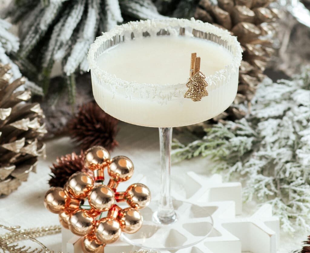 Christmas cocktail drink with coconut and cream