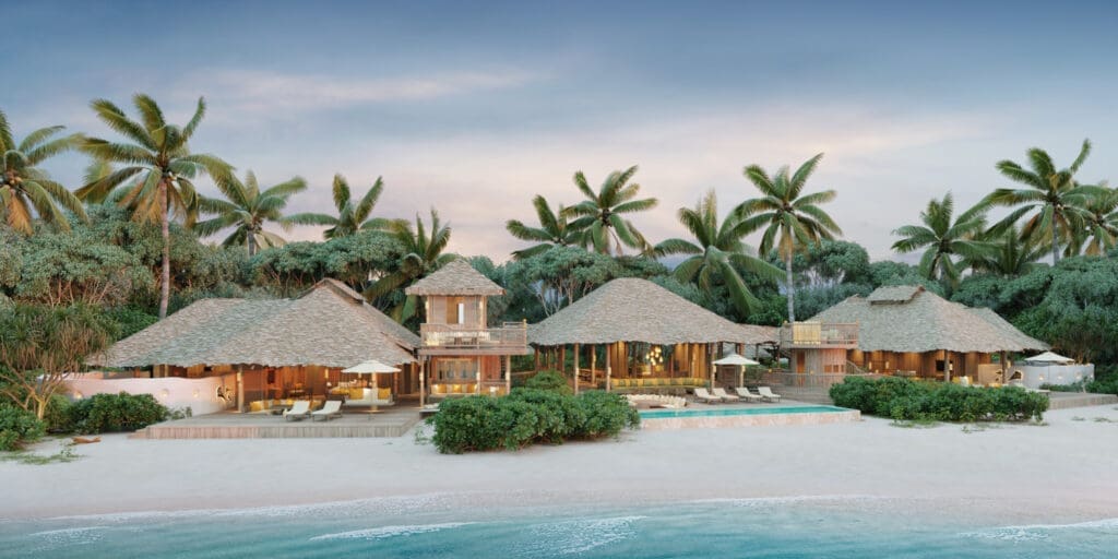Die bungalowartige Unterkunft und Strandhotel Beach Reserve an einem Strand der Malediven