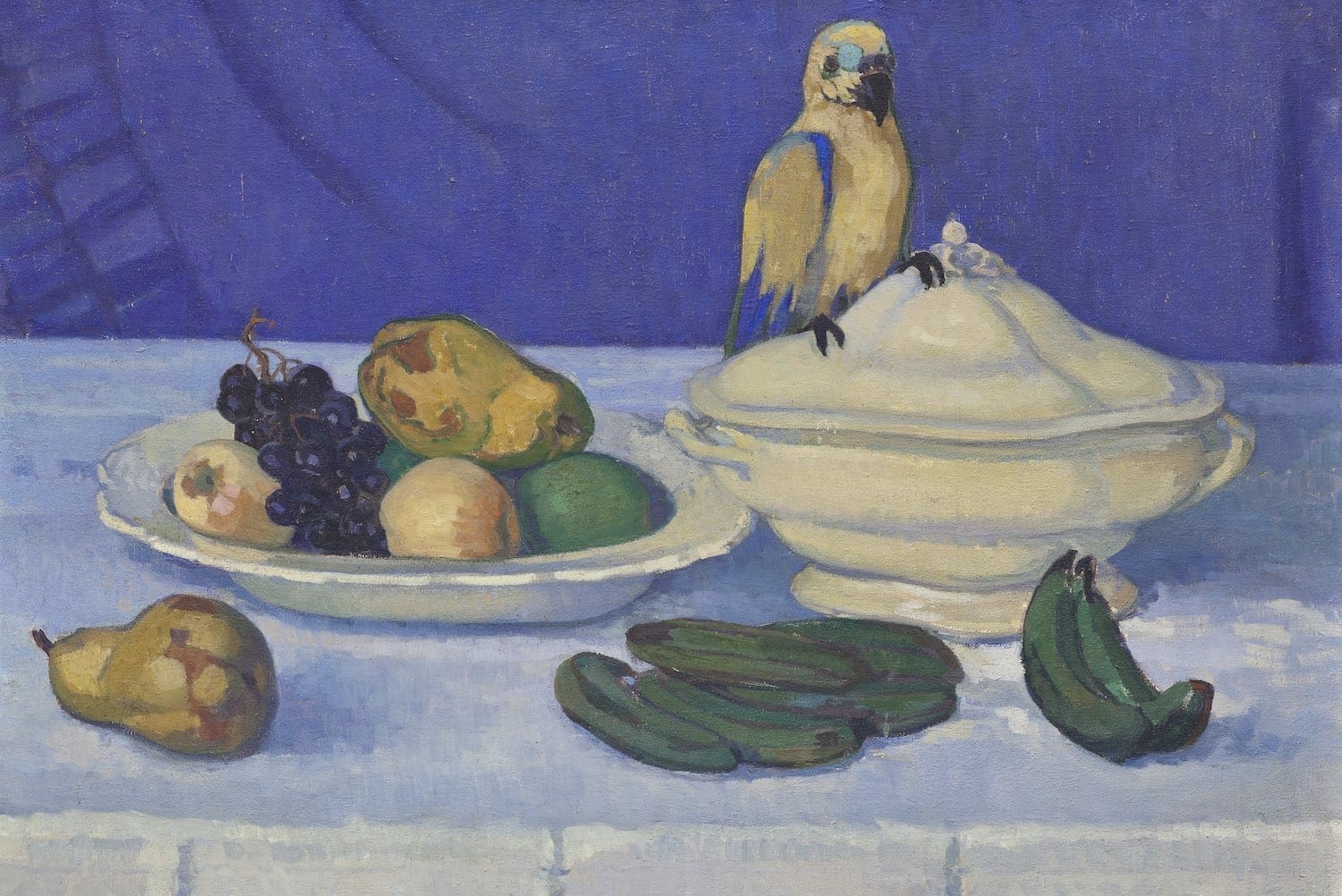 Stilleben mit Obst und Papagei von Koller-Pinel in der Ausstellung Kunstschätze vom Barock bis zur Gegenwart