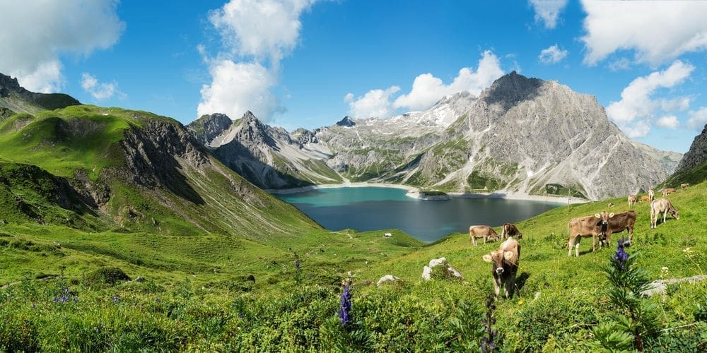 Blick auf den Lünersee vor den Bergen des Montafon