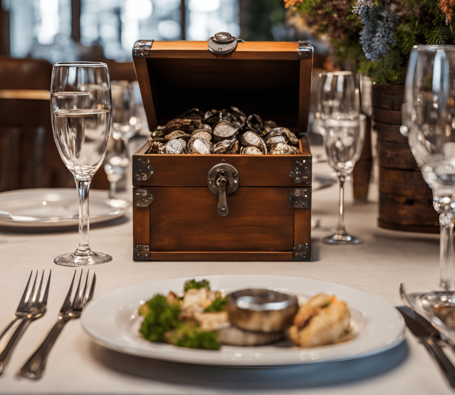 Schatzkiste auf einem Dinner-Tisch