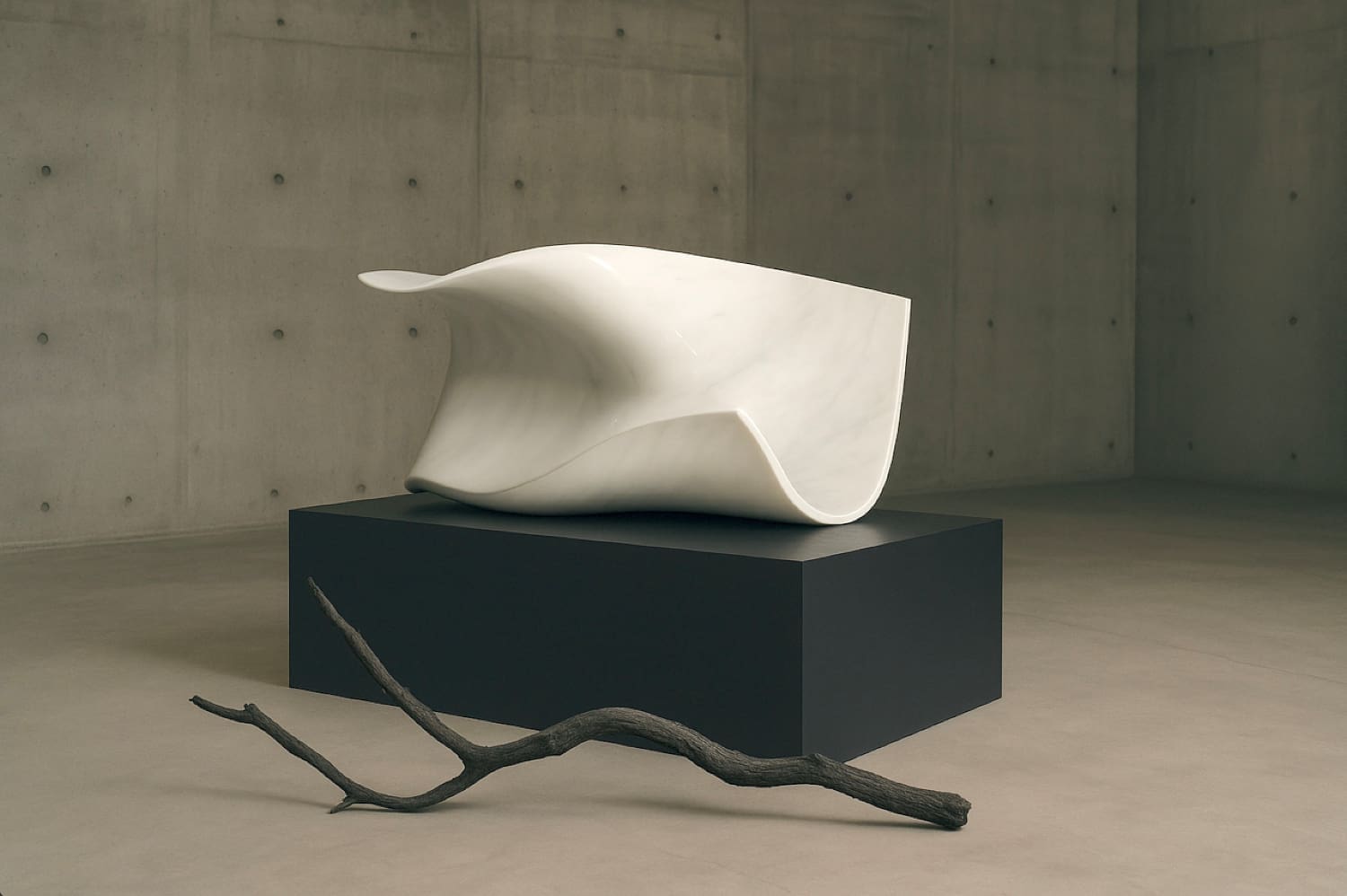 Alexander Paul Kubelka, EMERGENCE I, EXHILARATION, 2024, Werkserie 2022 – 2025, Carrara Marmor und geborstenes Holz 191 x 92 x 84 cm