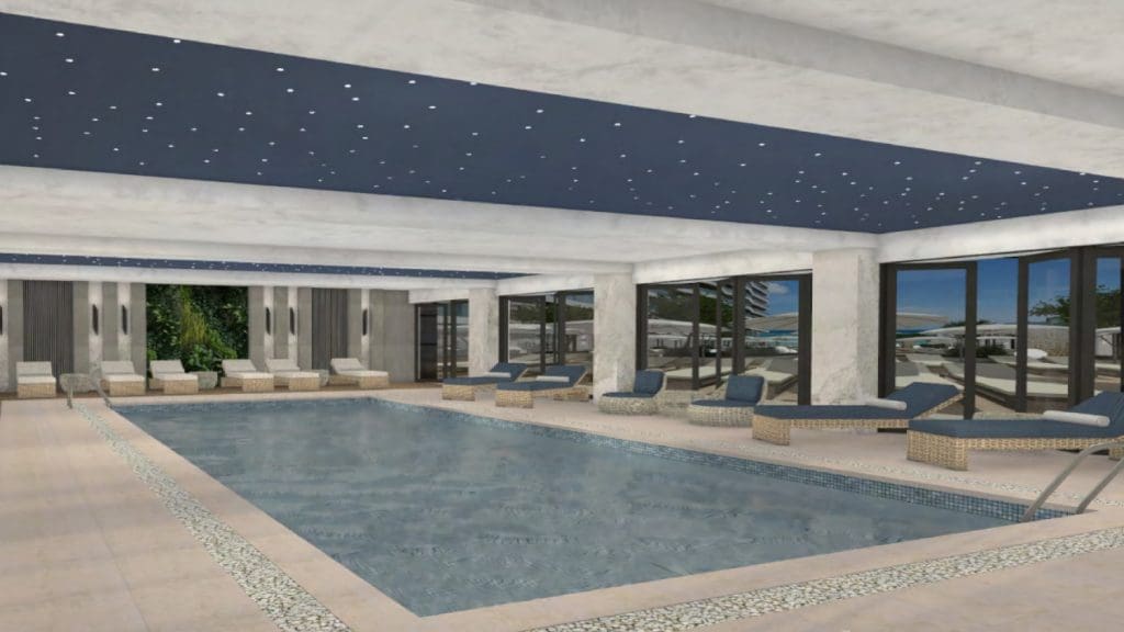 Rendering des Indoorpools im neuen Strandhotel „Crowne Plaza Constanta“ am Mamaia Beach, Rumänien